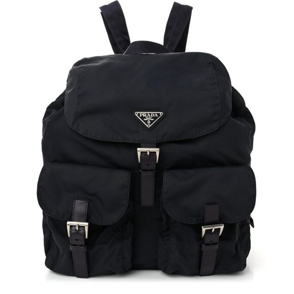 Authentic Prada Nylon Tessuto Backpack Saffiano Leather Shoulder Bag Purse Tote - Picture 1 of 14